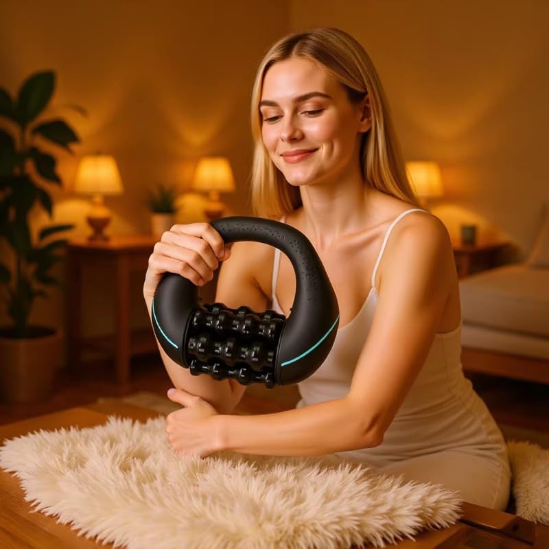 Electric Handheld Rolling Massager, 270min-Percussive Massager Targeting Knots with Pain Relieve Deep Tissue, 3-Speed Spin Vibrating Roller Massage for Back, Shoulders, Legs, Neck,Arms