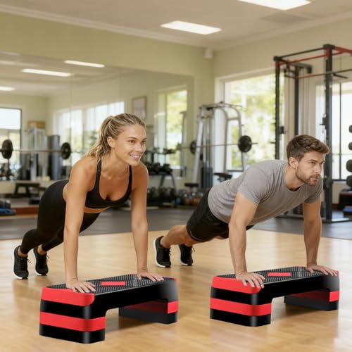 26.5" Height Adjustable Step Aerobic Platform with 4 Risers, Exercise Workout Stepper for Home Training, Gym Fitness, 4''- 6'' - 8'', 400 lbs Capacity