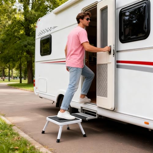 OLIXIS Foldable Step Stool, 330lbs Capacity Sturdy Metal Foldable Stool - size: 1 Pack