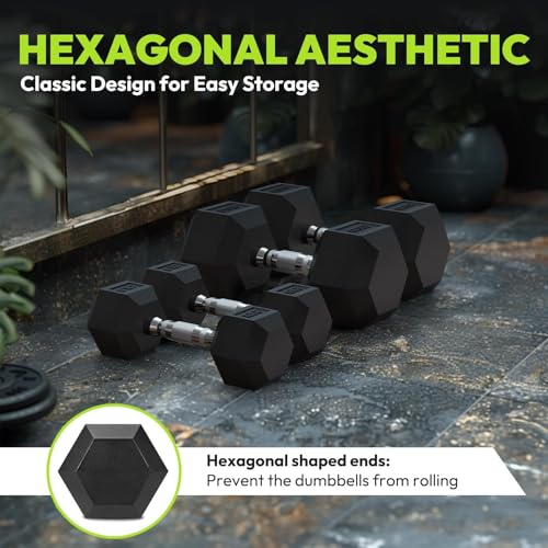 HANDBODE Rubber Coated Hex Dumbbell Set, 90-640 lb - size: 105 lb Set (Pair of 15, 17.5, 20 lb)