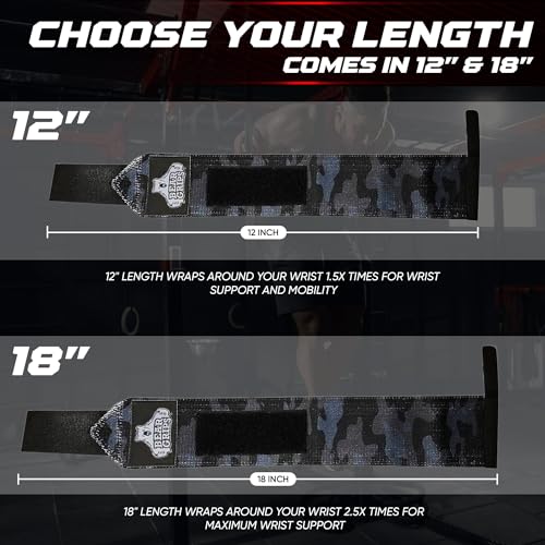 Bear Grips Wrist Wraps for Weightlifting | Weight Lifting Wrist Straps for Weightlifting | Extra Strength Gym Wrist Wraps | Two Wrist Wrap Per Pack | 12ā & 18ā | Lifting Wrist Wraps for Men & Women - color: Extra Strength: Black Camo