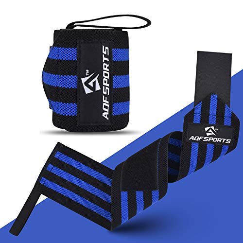 AQF Wrist Wraps for Weightlifting & Powerlifting, 18" USPA Approved (Pair) - color: Blue & Black