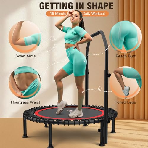 ANCHEER 40"/48" Foldable Mini Trampoline with Adjustable Handle for Adults - color: Red, size: 40 inch