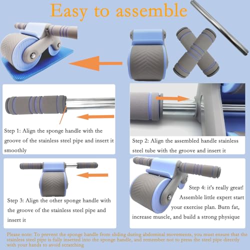 AUTOMATIC REBOUND ABDOMINIUM ROLLER: Automatic rebound abdominal roller for exercise with knee pads, dual wheel balance design and cell phone holder, suitable for outdoor, home, office, gym, in the home gym using abdominal fitness roller for abdominal mus