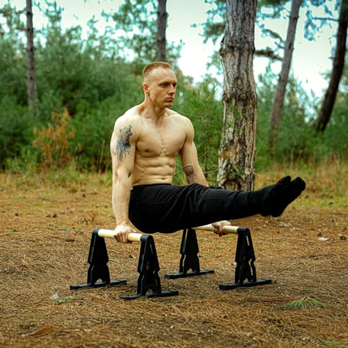 BARVORE® Wooden Parallettes, low or medium gymnastics bars, handstand bars with wooden handle, parallette bars for calisthenics, push up bar, bodyweight training