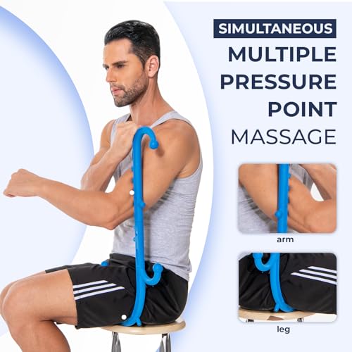 Deep Tissue Back & Neck Massager - Back Massager Stick for Pain Relief, Muscle Knot Remover, Trigger Point Massage Tool for Full Body, Shoulders, Legs - Pressure Point Massage Tool (Blue) - color: Blue