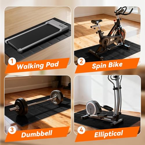 Treadmill Mat for Floor & Carpet Floors, 63" × 30", 0.2" Thick Non-Slip Treadmill Mat for Carpet, Mat for Under Treadmill on Carpet Hardwood Floors
