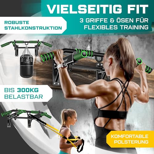 KESSER® 4-in-1 pull-up bar for wall mounting, non-slip handles, additional function for rope rings and punching bags with different grip positions, safe and stable, pull-up bar for home