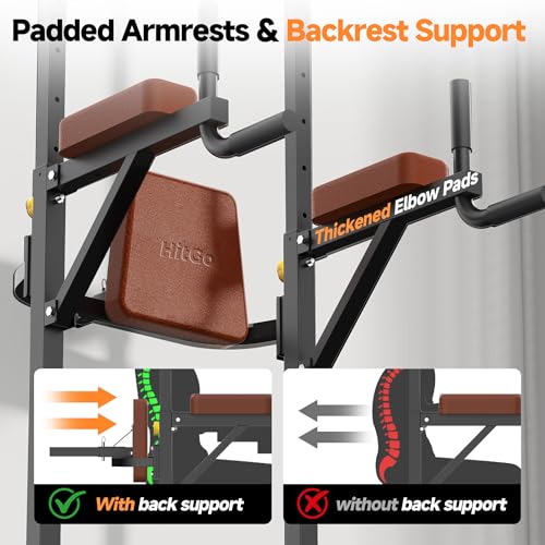 Power Tower Pull Up Station, Dip Station with Stable H-Shaped Base, Adjustable Height for Pull-Ups, Dips, Knee Raises & Calisthenics Training - color: Black/Brown