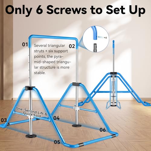 Kids Gymnastics Bar Gymnastic Equipment for Home Adjustable Height Gymnastic Training Bar Gymnastic Stuff for 3-7 Years Old Girls - color: Upgraded - Light Blue