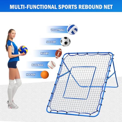 Volleyball Baseball Rebounder Net, Softball Rebounder Pitchback Net Quick Adjustments, Quick Adjustments Lacrosse Bounce Back Practice Equipment, Ideal for Outdoor Indoor and Backyard Training - size: 5FTx4FT, style: Multi-Sport Rebounder Net