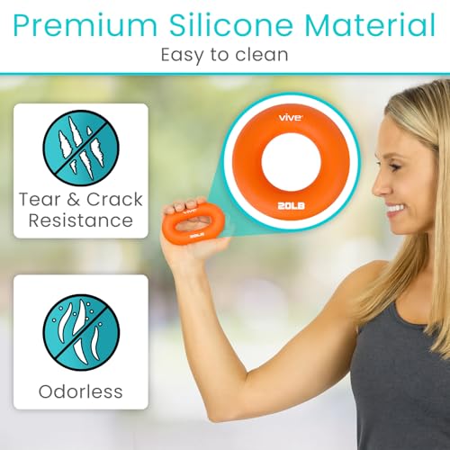 Vive Hand Strengthener Grip Ring - Forearm Ring Hand Exercisers - Silicone Squeezer Gripper for Muscle Strengthening Training Tool - Arthritis Finger Physical Therapy PT Kit Trainer - color: Multicolor (4 Pack)