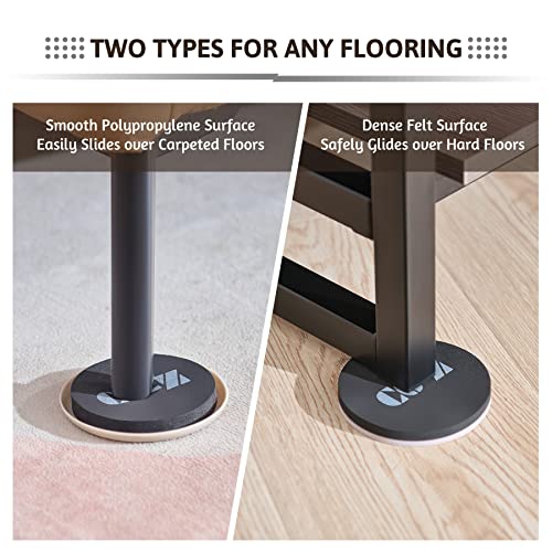 CO-Z Felt Furniture Sliders, 3 1/2" Reusable Furniture Sliders for Carpet Hardwood Floors - 16 Pack with 8 Plastic & 8 Felt Sliders, Heavy-Duty Furniture Gliders Movers, Moving Pads for Hard Surfaces - size: 3.5" Plastic&Felt Round - 16 pack
