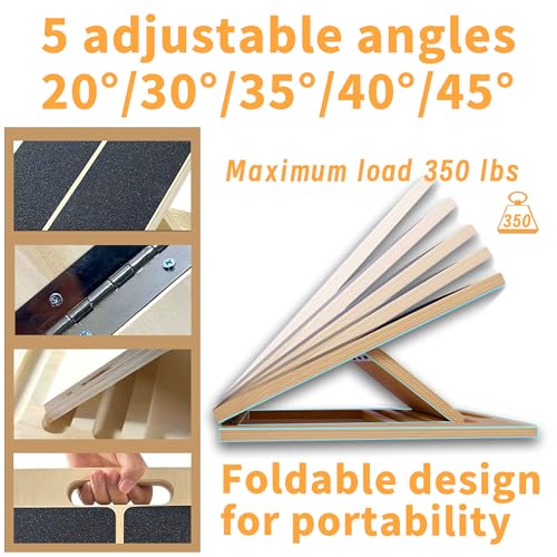 Wooden Slant Board, 5-Angle Adjustable Calf Stretcher, 16.5x12 in, 350 lb