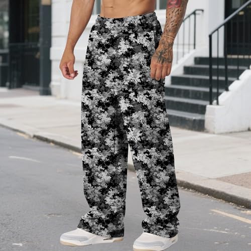 Graphic Print Pants for Men Elastic Waisted Wide Leg Baggy Sweatpants Joggers Loose Fit Streetwear Pants with Pockets - color: Style19, size: Large
