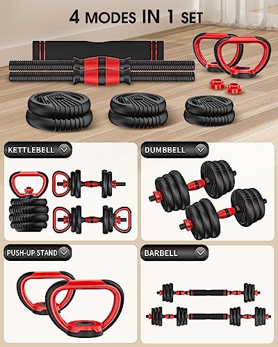 Trakmaxi Adjustable Dumbbell Set 20LBS/35LBS/55LB/70LBS/90lbs Free Weights Dumbbells, 4 in 1 Weight Set, Dumbbell, Barbell, Kettlebell, Push-up, Home Gym Fitness Workout Equipment for Men Women - color: 35LB(17.5LB Pair)