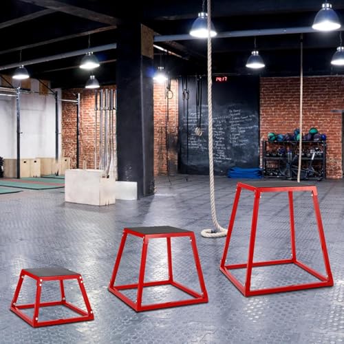 Plyometric Jump Box,Heavy Duty Steel Jumping Box with Rubber Pad,Step Up Box Set(12 18 24 Inch),550lbs Capacity,Deadlift Platform for Strength Training Conditioning Step Up Workouts Men Women