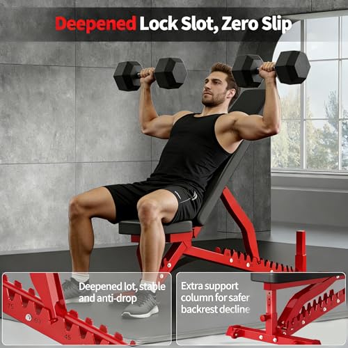 JEEKEE Adjustable Weight Bench, 40" Extended Backrest for Tall Lifters up to 6'5", 1300LBS Weight Capacity and 44 Adjustable Positions Bench for Garage and Home Gym Workouts - color: F5 Red