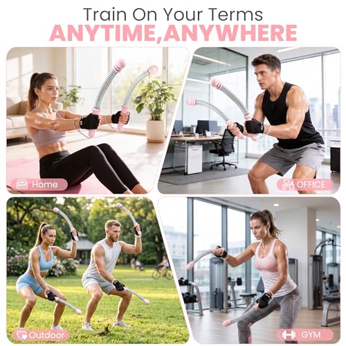 Ropeless Battle Ropes Adjustable Weight, Cordless Battle Ropes for Home Gym, Portable Weighted Ropeless with 2 Removable Weight Rings for Men Women Fitness(Pink 2PCS)