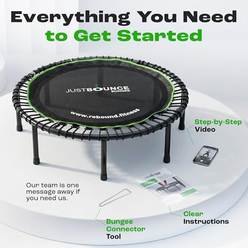 MXL Just Bounce 44" Bungee Rebounder, Premium Quarter-Folding Mini Trampoline for Adults with Handle, Silent & Low-Impact Bounce, Perfect for Indoor, T-Bar for Stability, 330lb/440lb Weight Limit