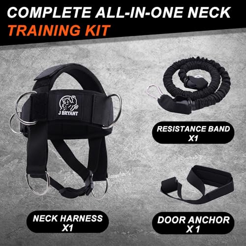 Neck Harness Adjustable Neck Strengthening Kit with Resistance Band & Door Anchor for MMA, Boxing for Weight Lifting, 6 D-Rings Multi-Directional Head Harness with Ear-Free Design