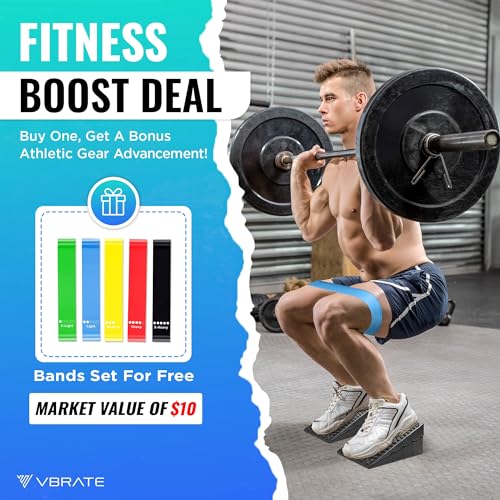 Adjustable Non-Slip Rubber Slant Board for Squats (4PC Squat Wedge Blocks) with 5 Resistance Bands ā Heel Elevated Calf Stretcher & Calf Raise Block for Strength Training, Mobility & Balance