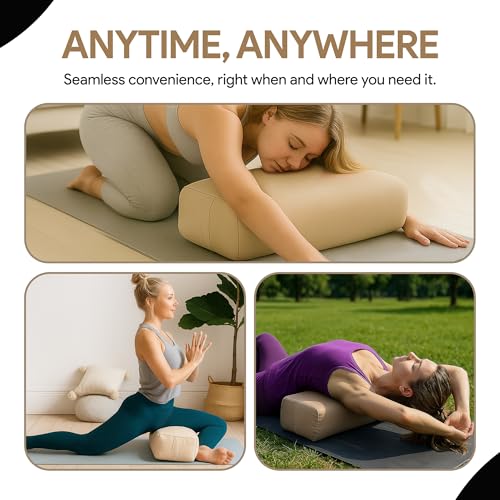 Rectangular Yoga Bolster Pillow for Meditation, Yoga & Back Support โ Soft Meditation Cushion with Removable Hand Wash Cotton Cover & Carry Handle (beige) - color: Beige