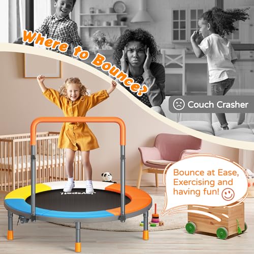 Premium 3FT Foldable Toddler Trampoline for Kids Ages 3-6, 36 Inch ASTM Certified Mini Trampoline with Adjustable Handle, 100 lbs Capacity, Quiet Elastic Bands, Safe for Indoor Outdoor Use - style: Classic New