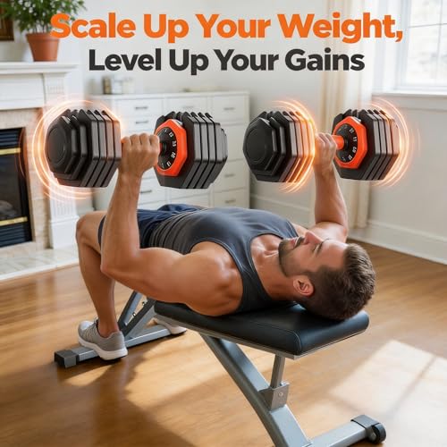 FEIERDUN Adjustable Dumbbell Set, Weight Set for Home Gym, 5/10-in-1 Free Weight Adjustable Dumbbells, Single Hand Twist Adjust with Non-Slip Handles, 90% Space Saving Strength Training for both Men&Women - color: 10 Weight Settings - 55 LB/Pair (110 LB T