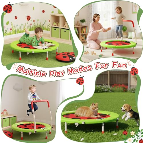 Premium 3FT Foldable Toddler Trampoline for Kids Ages 3-6, 36 Inch ASTM Certified Mini Trampoline with Adjustable Handle, 100 lbs Capacity, Quiet Elastic Bands, Safe for Indoor Outdoor Use - style: Green