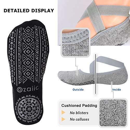 Ozaiic Pilates Socks for Women Non Slip Grip Yoga Barefoot Indoor Workout - color: 2p- Black/Gray