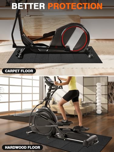 Treadmill Mat, 5'x2.5'/5.6'x2'/6.5'x3'/8'x3',6mm Thickness Exercise Equipment Mat for Carpet Hardwood Floors, Compatible with Walking Pad,Spin Bike,Elliptical Trainer,Rowing Machine - size: 63"L x 30"W x 0.24"Th