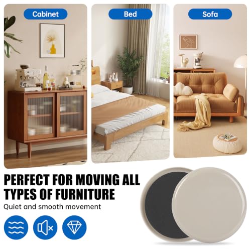Furniture Sliders 8pcs 3 1/2 inch - Heavy Duty Reusable Round Sliders for Moving Furniture on Carpet, Easily Move Couches/Beds/Armoires - size: 8pcs 3.5" Beige