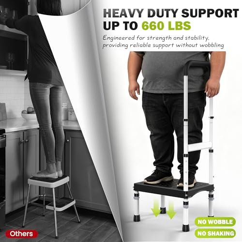 RV Step Stool with Handle for Elderly,1 Step Ladder with Handrail, Reinforced PP Wide Platform, Adjustable Height, Portable Stairs for Hot Tub/Camper/Mobile Home/Porch/SPA Pool/Pet Stairs - size: 1 Step-Adjustable Height