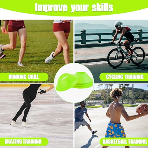 XIHIRCD 15pcs Soccer Cones for Sports Training, Mini Football Pylons Cones Flexible Agility Practice Cones for Basketball Running Drills Sports Games Field Cone Markers Kids (Fluorescent Green)