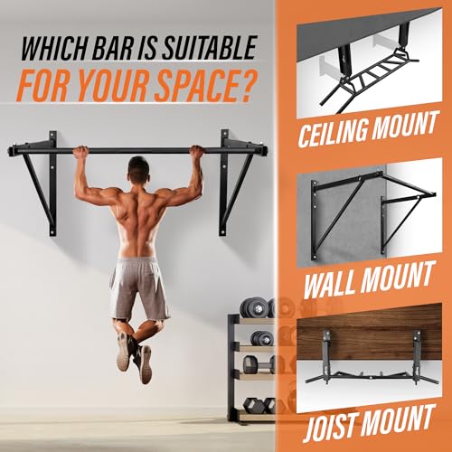 Yes4All Heavy Duty Wall Mounted Pull Up Bar – Multi-Grip Pull Ups / Pull Up Bar Ceiling Mount / Joist Mount for Home Gym - color: A. Heavy Duty