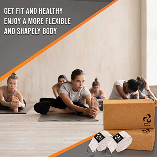Stretching Straps and Yoga Blocks - Yoga Beginner Kit for Pilates & Gym - style: 2 straps + 2 CORK blocks