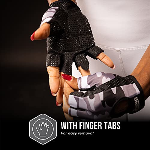 Contraband Pink Label 5217 Women's Design Series Camo Print Lifting and Rowing Gloves (Pair) - Lightweight Vegan Medium Padded Microfiber Amara Leather w/Griplock Silicone - color: Gray, size: X-Small