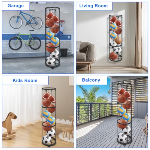 3 Layer Ball Storage Rack Vertical Wall Mount, Garage Basketball Holder