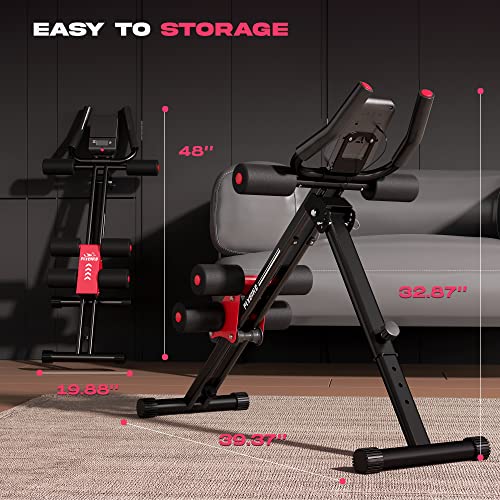 FLYBIRD AW1 Ab Workout Machine, Ab Crunch Machine Ab Workout Equipment Foldable for Home Gym, Bottom-Up Abdominal Trainer for Core Waist Workout and Body Shaping with Adjustable Heights and Angles, Red