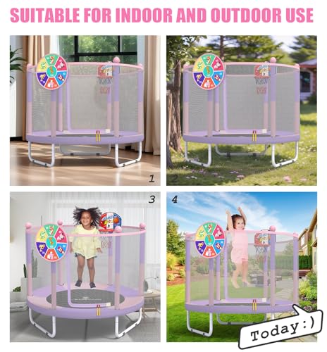 60" 6-in-1 Kids Trampoline, 5ft Mini Toddler Trampoline for Girls Boys - color: Purple&Pink 3- in-1