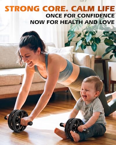 Upgraded Ab Roller Wheel, Abdominal Core Workout Equipment for Home Gym with Knee Pad, Full Body Strength Training Fitness Tool for Men and Women