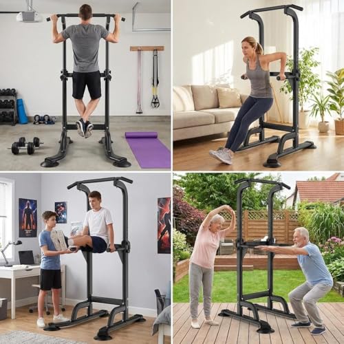 Power Tower for Home Gym, Pull Up and Dip Station - Adjustable Freestanding Chin Up Bar with 300 Lbs Capacity | Multi-Function Workout Machine for Calisthenics, Strength Training