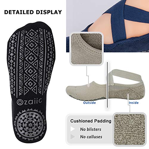 Ozaiic Pilates Socks for Women Non Slip Grip Yoga Barefoot Indoor Workout - color: 3 Pairs - Olive Green/Black/Navy