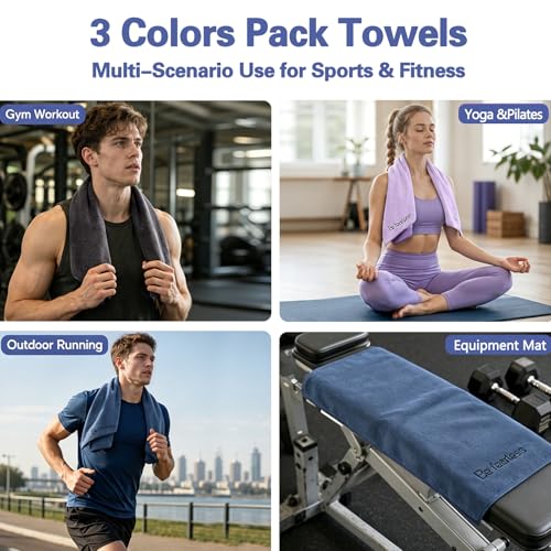 Gym Towels for Men and Women, 3 Pack 15 x 30 Inch Microfiber Workout Towels, 400 GSM Quick Dry Sweat Towels with Center Hanging Loop, Soft Absorbent Sports Towels for Yoga, Running, Swimming