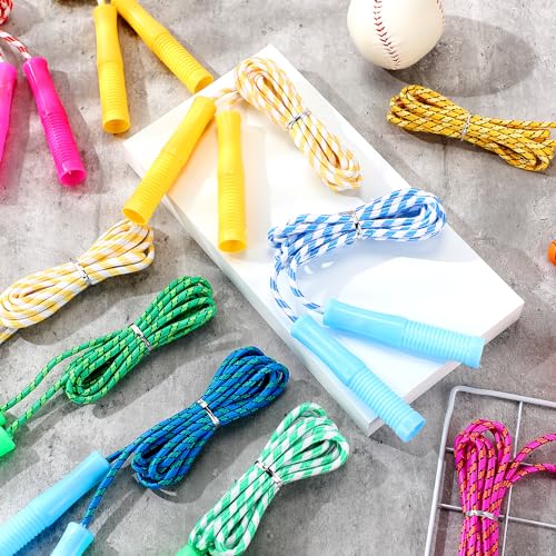Aoriher Kid Jump Ropes Bulk Toddler End of School Year Graduation Gift 7.87 ft Cotton Colored Jump Rope Adjustable Length Stripe Skipping Plastic Handle Exercise Fitness Equipment