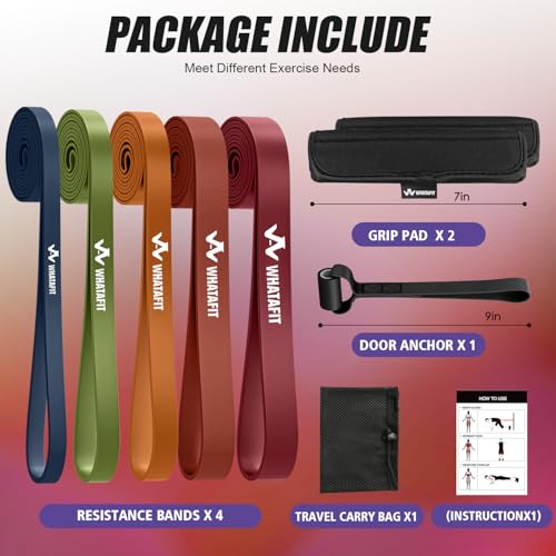 WHATAFIT Resistance Bands, 5 Level Pull Up Assistance Bands for Working Out - color: 5-125LBS ORANGE RED+GRIP