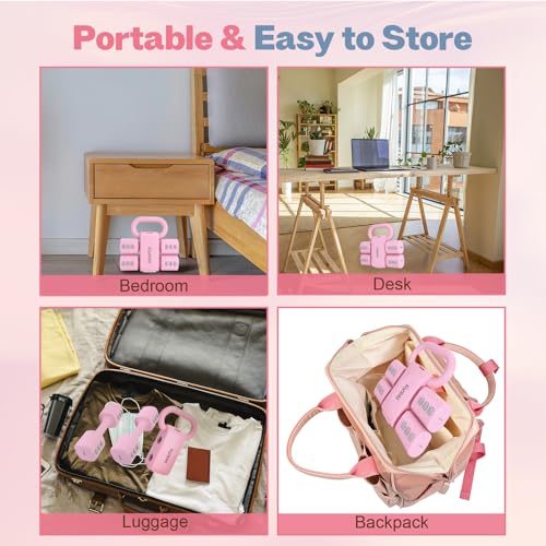 kisnbld Adjustable Dumbbell Set, 2-in-1 Dumbbells & Kettlebell,Hand Weights - color: Pink