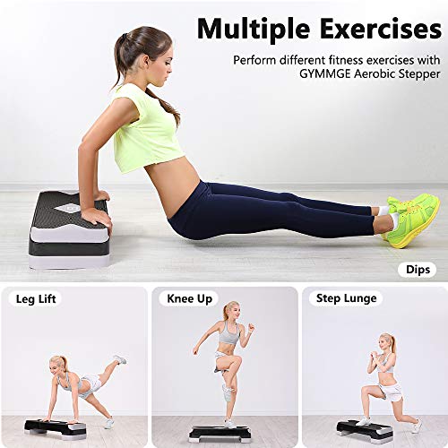 Adjustable Workout Aerobic Stepper, Aerobic Exercise Step Platform with 2 Risers, Exercise Step Deck for Fitness, 26.5" Trainer Stepper with Non-Slip Surface Home Gym & Extra Risers Options - color: Gray&Black