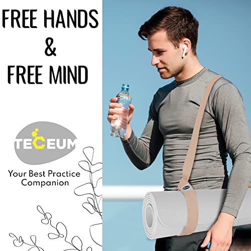 TECEUM Yoga Mat Strap – Extra Soft & Thick Cotton Carrier for All Mats - color: Beige, size: 85 IN